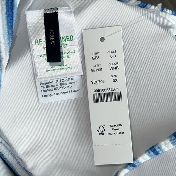 J.CREW Textured Scoop Neck Bikini Top Size 3X Blue White Striped Coastal NWT - Picture 3 of 7